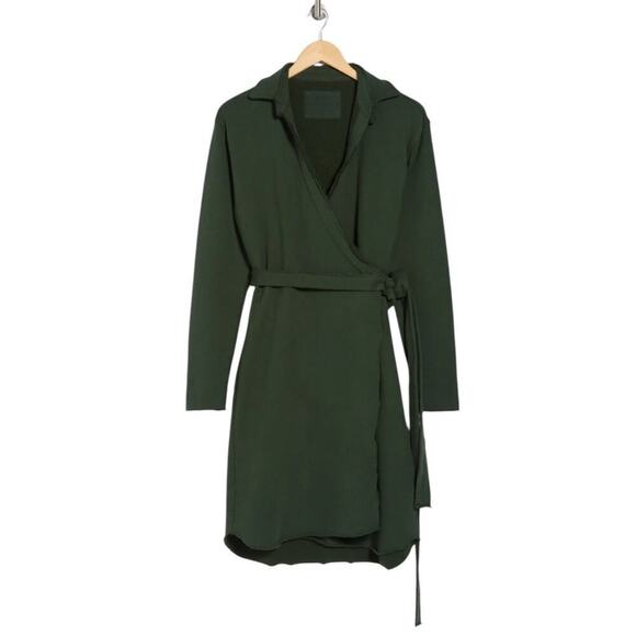 Frank & Eileen Willa Long Sleeve Triple Fleece Wrap Dress In Evergreen Small - Picture 2 of 16